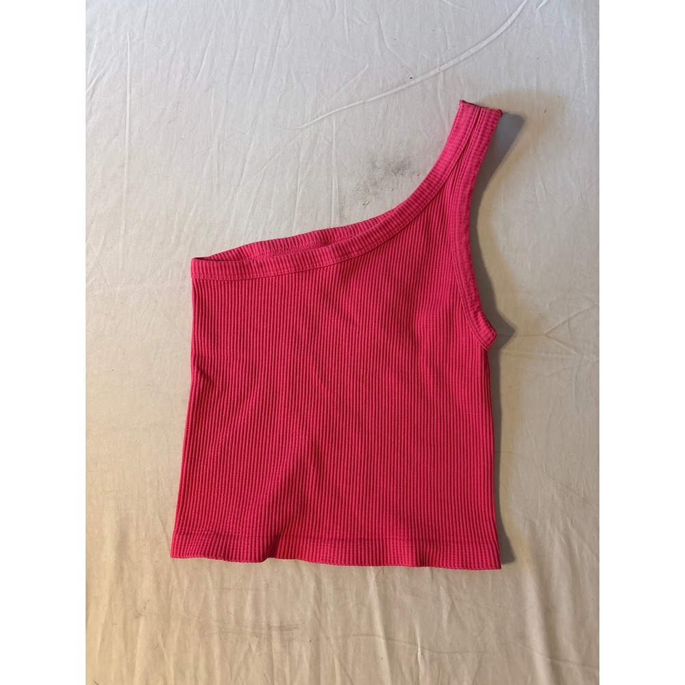 Nikibiki‎ One Shoulder Tank Top Womens OS Hot Pink Ribbed Crop Top